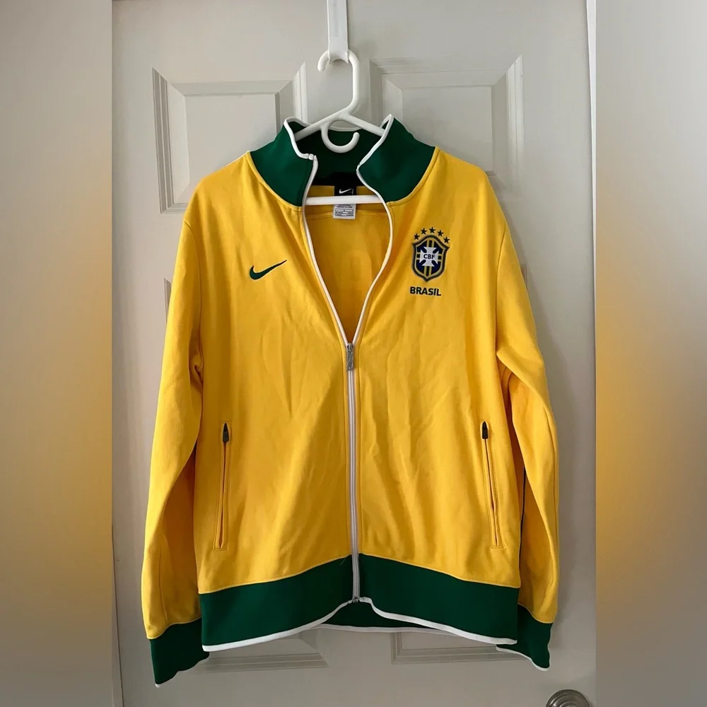 Men’s Nike Brazil Football Jacket Yellow Soccer Track Top Zip National Team Sz L